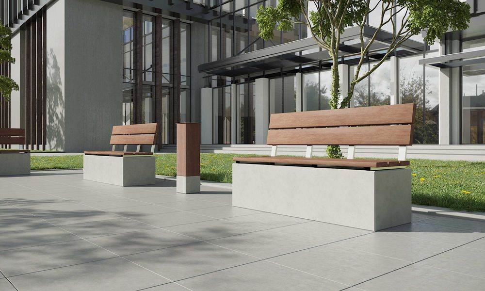 Benches for hospitalities & contracts - ANGULUS SEDES TRUNCUS Concrete garden bench with optional wood seat/backrest - CO33 EXKLUSIVE BETONMÖBEL