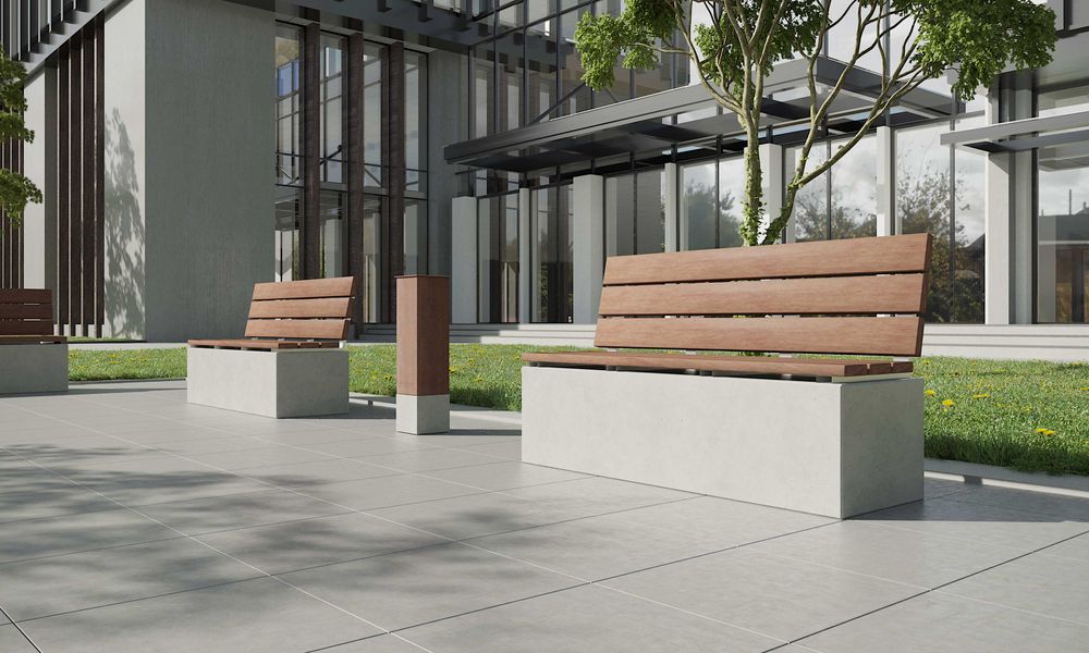 Benches for hospitalities & contracts - ANGULUS SEDES TRUNCUS Concrete garden bench with optional wood seat/backrest - CO33 EXKLUSIVE BETONMÖBEL