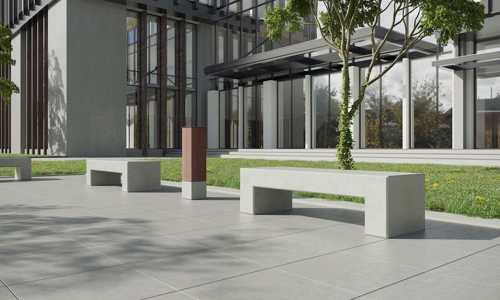 Banquettes pour collectivités - ANGULUS SEDES PONTIS Banc de jardin en béton, En forme de U avec revêtement / dossier en bois en option - CO33 EXKLUSIVE BETONMÖBEL