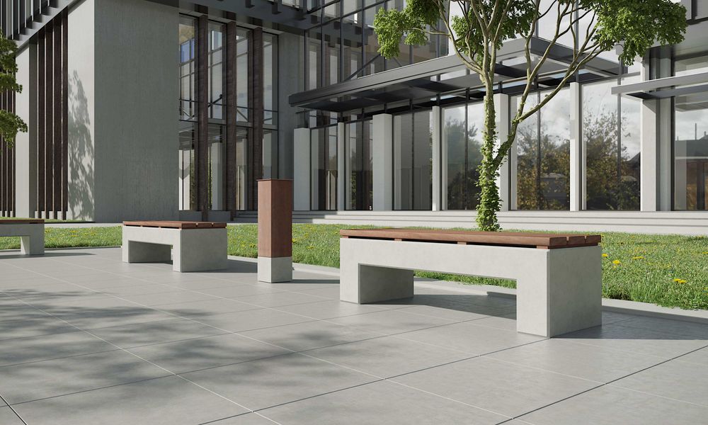 Banquettes pour collectivités - ANGULUS SEDES PONTIS Banc de jardin en béton, En forme de U avec revêtement / dossier en bois en option - CO33 EXKLUSIVE BETONMÖBEL