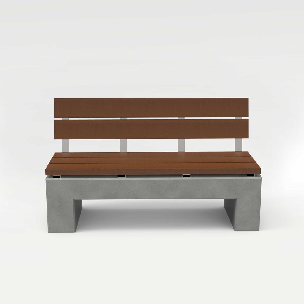Banquettes pour collectivités - ANGULUS SEDES PONTIS Banc de jardin en béton, En forme de U avec revêtement / dossier en bois en option - CO33 EXKLUSIVE BETONMÖBEL