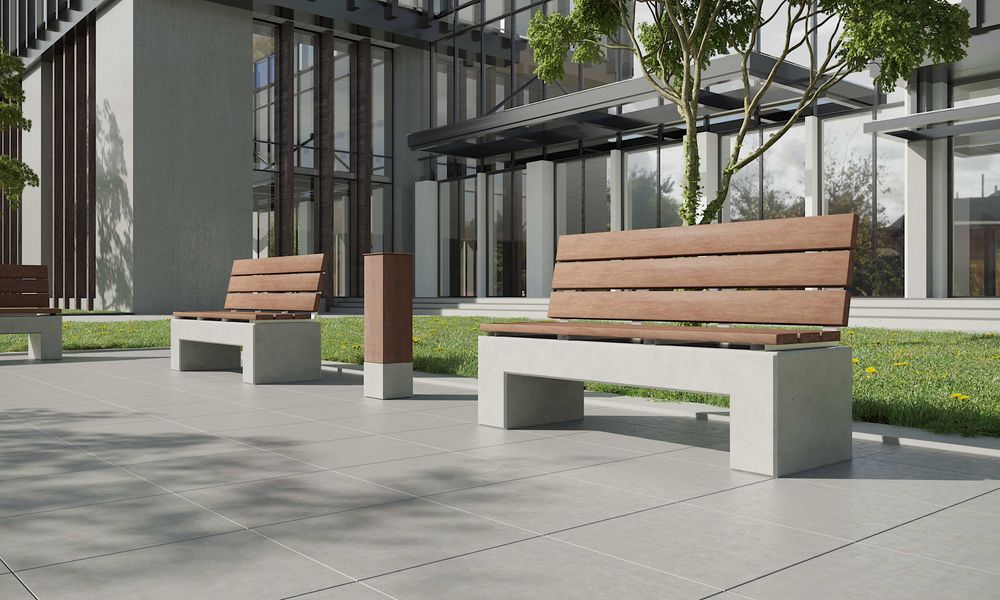 Banquettes pour collectivités - ANGULUS SEDES PONTIS Banc de jardin en béton, En forme de U avec revêtement / dossier en bois en option - CO33 EXKLUSIVE BETONMÖBEL