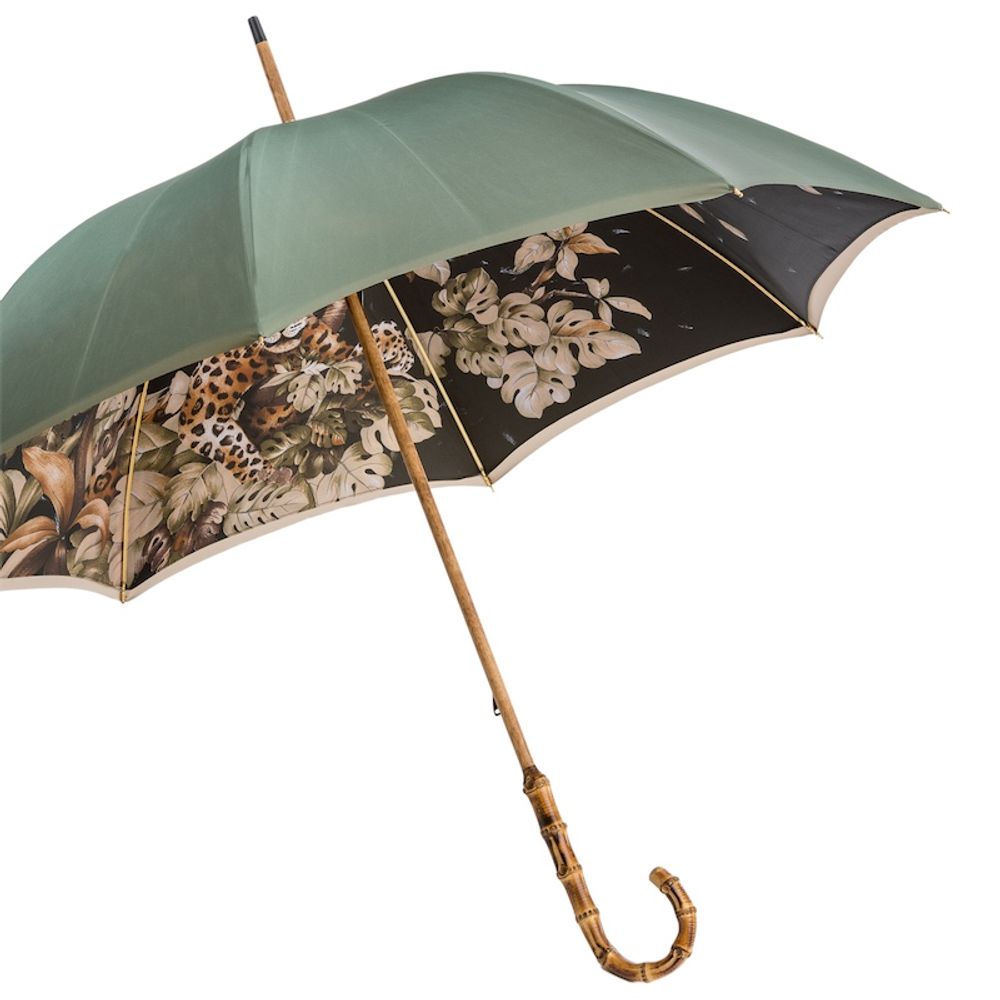 Shelves - LEOPARD UMBRELLA WITH WONDERFUL INTERIOR AND BAMBOO HANDLE, DOUBLE CLOTH - PASOTTI