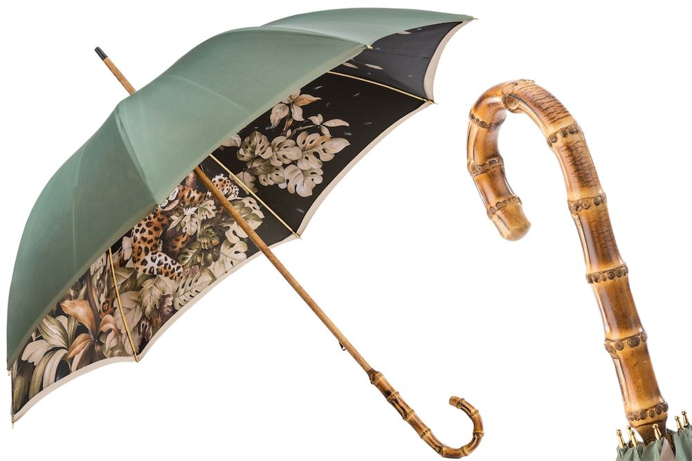 Shelves - LEOPARD UMBRELLA WITH WONDERFUL INTERIOR AND BAMBOO HANDLE, DOUBLE CLOTH - PASOTTI