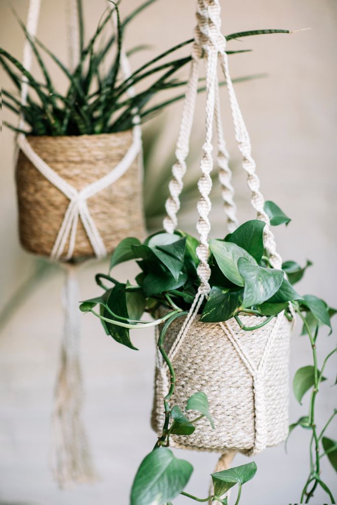 Rangements pour salle de bain - Lot de 3 pots de fleurs en jute naturel AX18069 - ANDREA HOUSE
