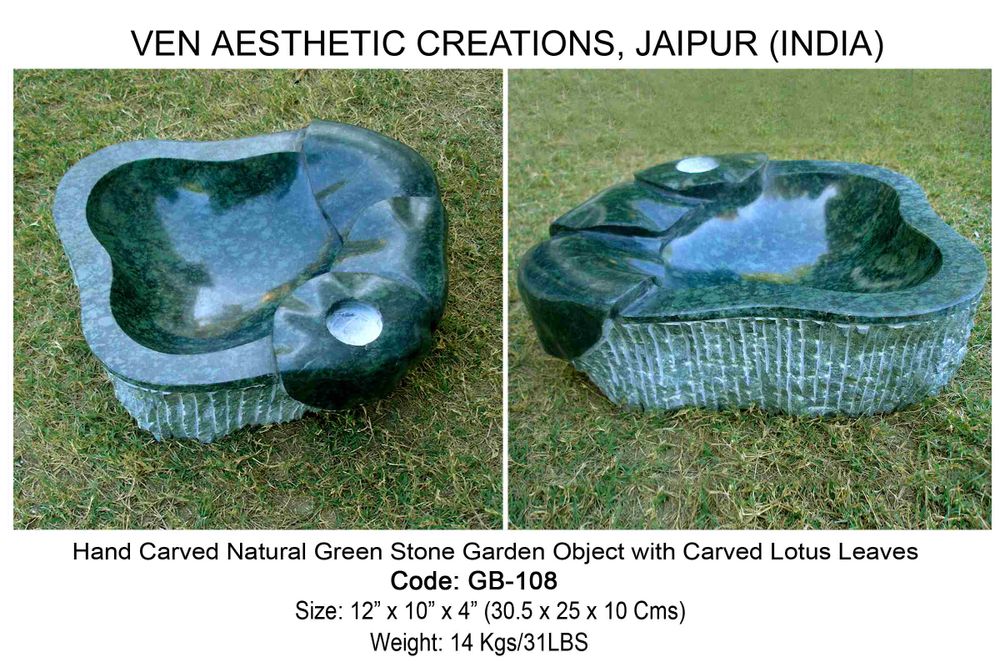 Sculptures, statuettes and miniatures - Multi Purpose Natural Green Stone Bowl (Hand Carved) for Interiors & Outdoors  - VEN AESTHETIC CREATIONS