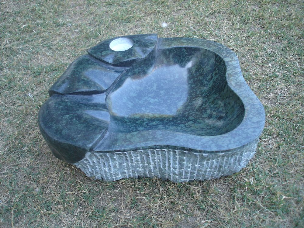 Sculptures, statuettes and miniatures - Multi Purpose Natural Green Stone Bowl (Hand Carved) for Interiors & Outdoors  - VEN AESTHETIC CREATIONS