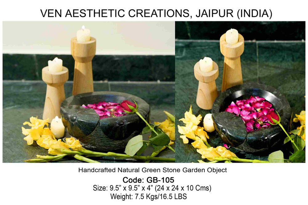 Sculptures, statuettes and miniatures - Multi Purpose Natural Green Stone Bowl (Hand Carved) for Interiors & Outdoors  - VEN AESTHETIC CREATIONS