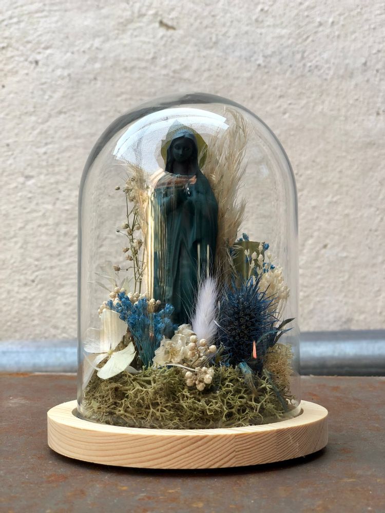 Sculptures, statuettes et miniatures - Cloche en verre Marie p.m - J'AI VU LA VIERGE