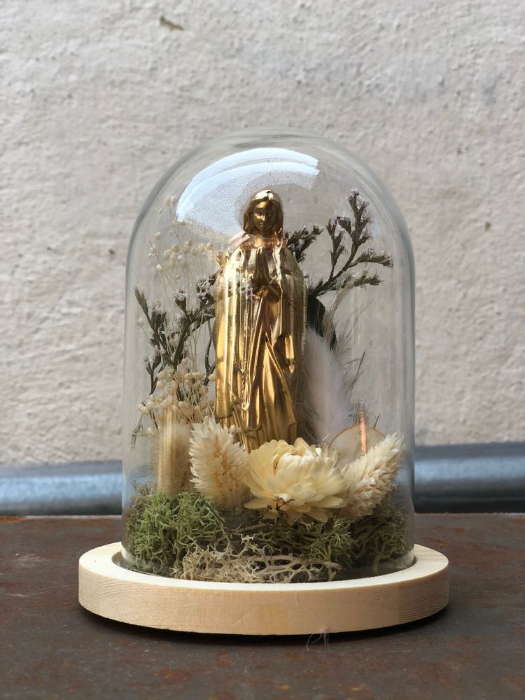 Sculptures, statuettes et miniatures - Cloche en verre Marie p.m - J'AI VU LA VIERGE