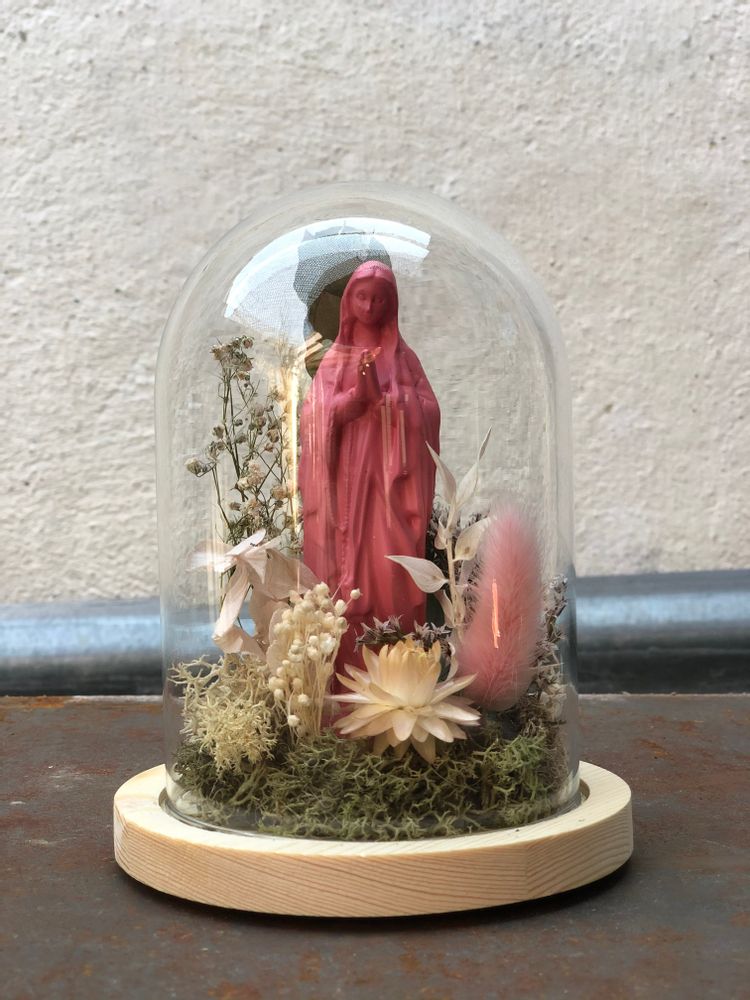 Sculptures, statuettes et miniatures - Cloche en verre Marie p.m - J'AI VU LA VIERGE