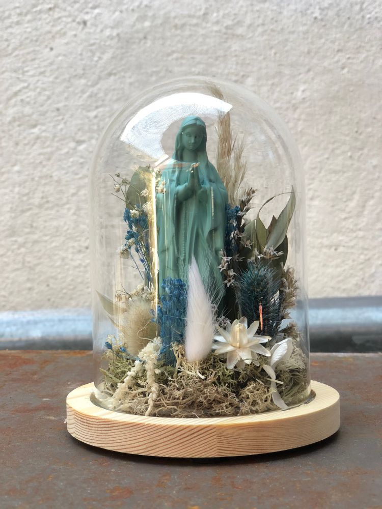 Sculptures, statuettes et miniatures - Cloche en verre Marie p.m - J'AI VU LA VIERGE