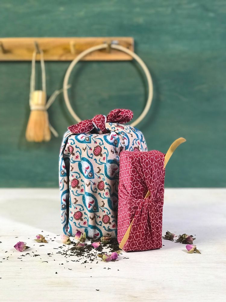 Gifts - Reusable Gift Wrapping - Style Teal & Cherry - FABRAP