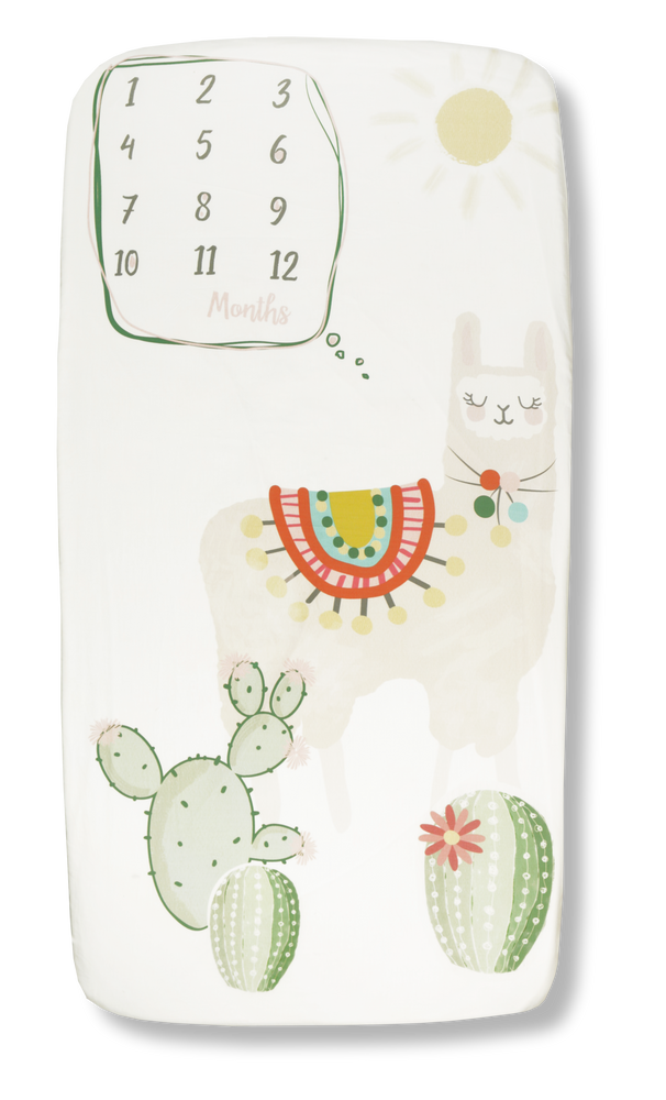Bed linens - MONTHLY CRIB SHEET LLAMA PRINT MILESTONE - PETIT ALO