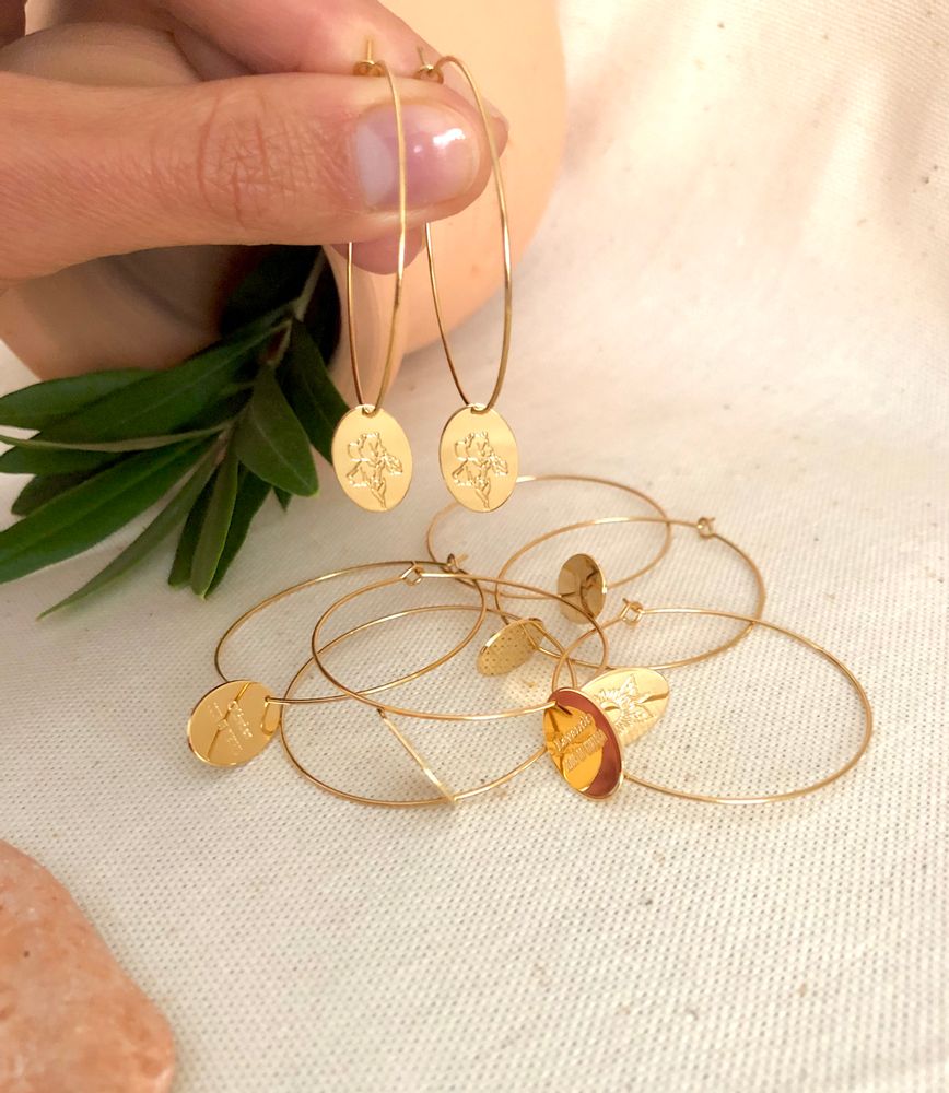 Bijoux - Créoles médaillons herbier Provence - JOUR DE MISTRAL