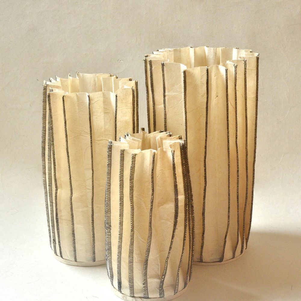 Vases - Washable Paper Stitched Vase (Natural) - INDIGENOUS