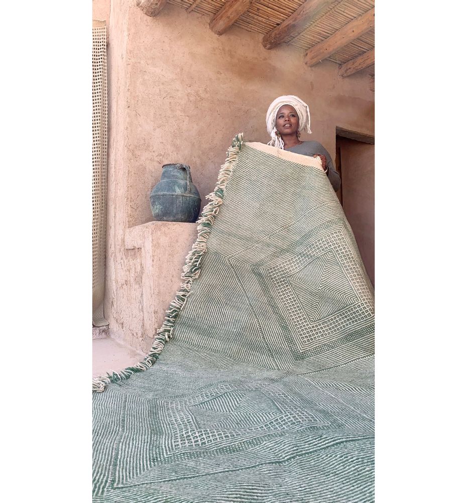 Autres tapis - Tapis marocain Kilim - Motifs Diamants Flatweave Vert - TASHKA RUGS