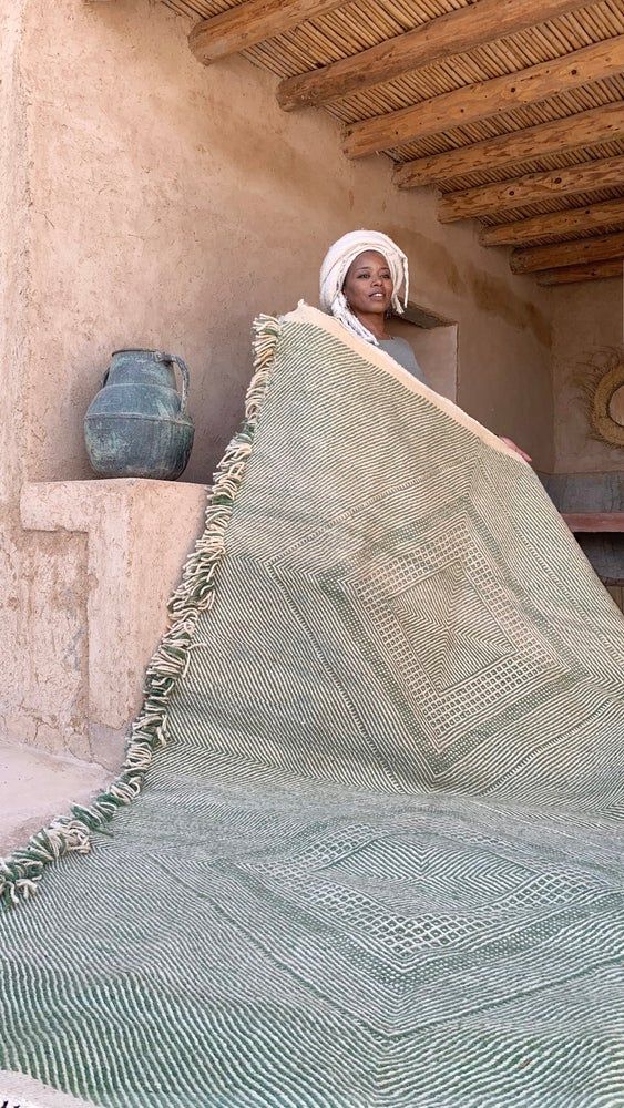 Autres tapis - Tapis marocain Kilim - Motifs Diamants Flatweave Vert - TASHKA RUGS