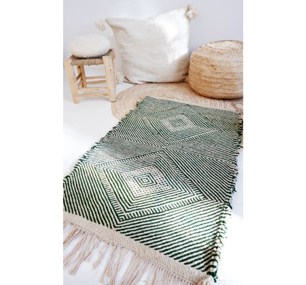 Autres tapis - Tapis marocain Kilim - Motif diamants Flatweave Vert - TASHKA RUGS