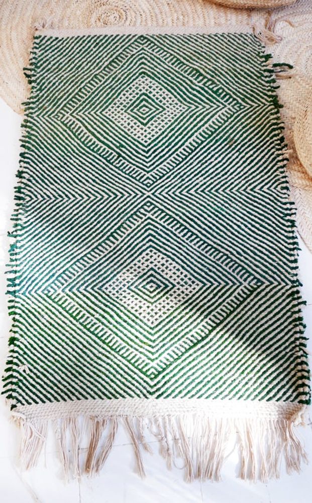 Autres tapis - Tapis marocain Kilim - Motif diamants Flatweave Vert - TASHKA RUGS