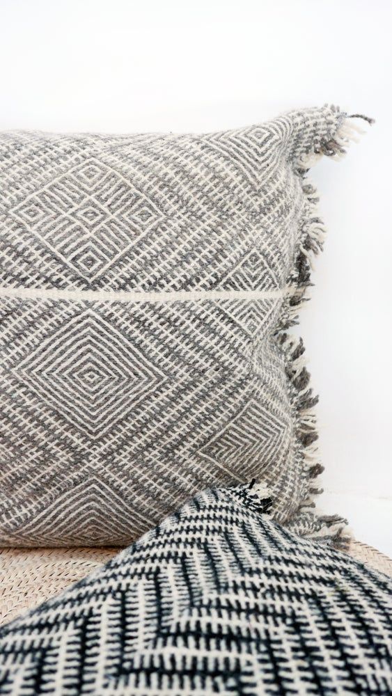 Fabric cushions - Giant Moroccan Kilim Wool Floor Cushion - Shadoui Grey - TASHKA RUGS