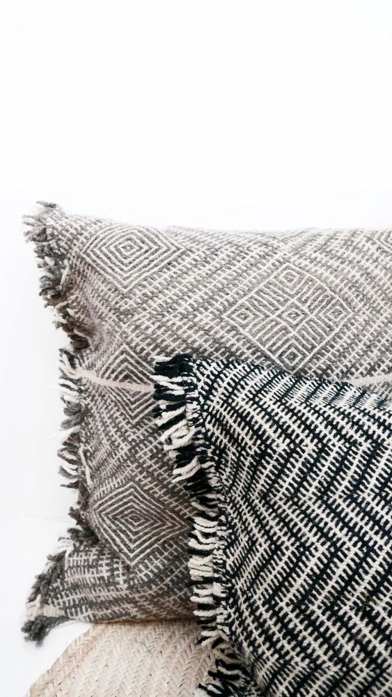 Fabric cushions - Giant Moroccan Kilim Wool Floor Cushion - Shadoui Grey - TASHKA RUGS