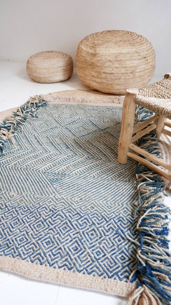 Other caperts - Moroccan Small Kilim Rug - Geometric Pattern Flatweave Blue - TASHKA RUGS