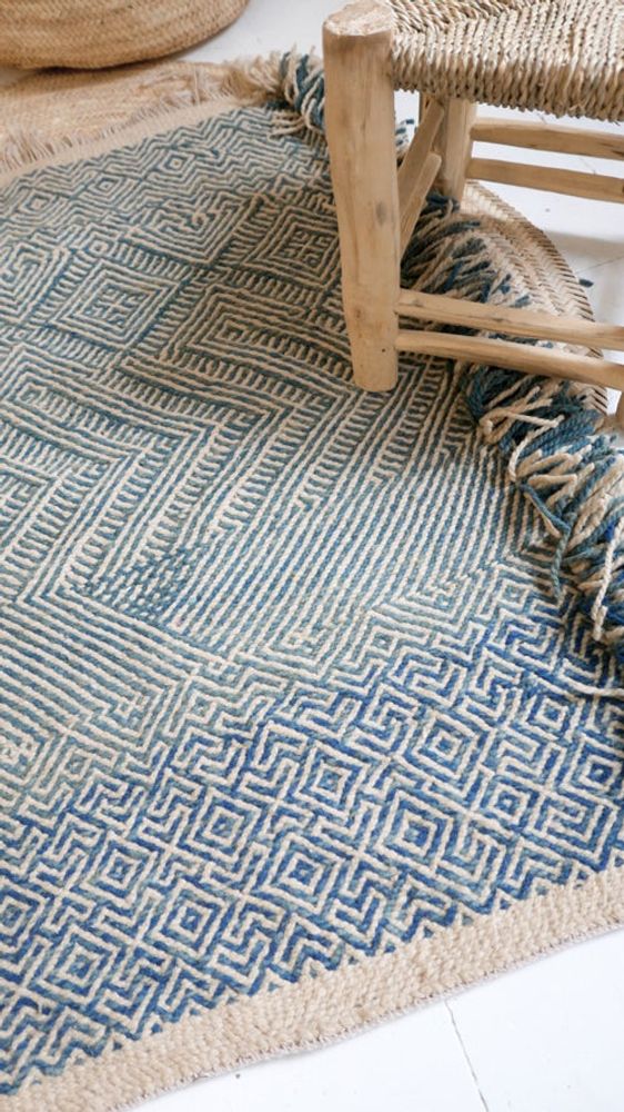 Other caperts - Moroccan Small Kilim Rug - Geometric Pattern Flatweave Blue - TASHKA RUGS