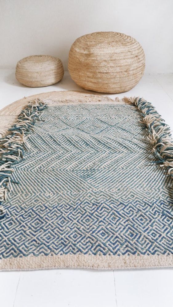 Other caperts - Moroccan Small Kilim Rug - Geometric Pattern Flatweave Blue - TASHKA RUGS