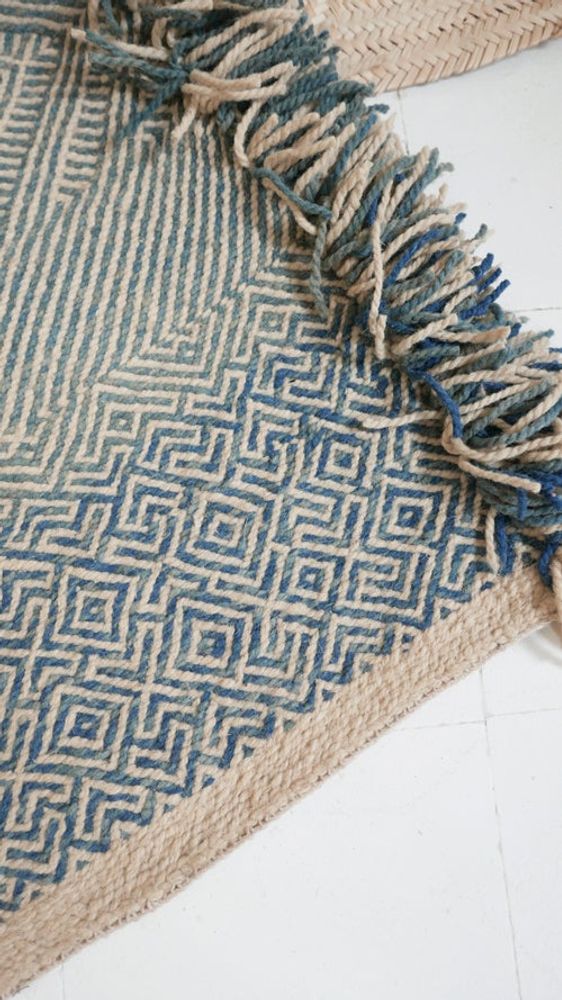 Other caperts - Moroccan Small Kilim Rug - Geometric Pattern Flatweave Blue - TASHKA RUGS
