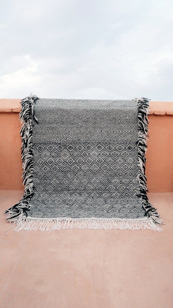 Other caperts - Moroccan Kilim Rug - Zanfi Pattern Flatweave - Black #1 - TASHKA RUGS