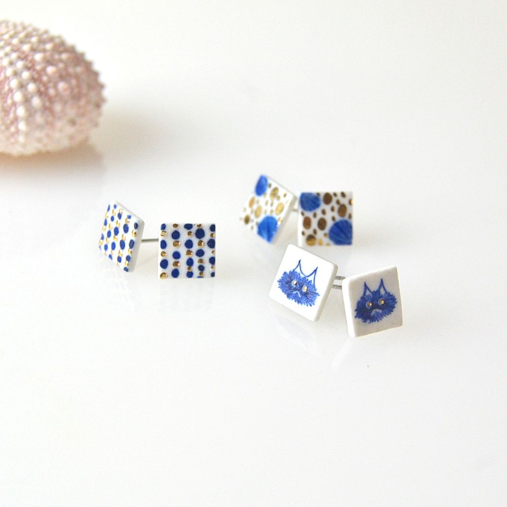 Cadeaux - TEGAKI « NEKO »【Peint à la main « Chat »】Boucles d'oreilles - NANAYOSHA 2020