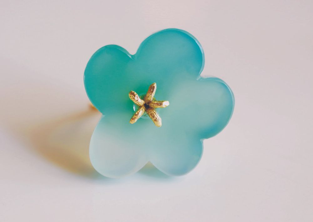 Jewelry - K18 Flower Ring / Green Agate - NAM