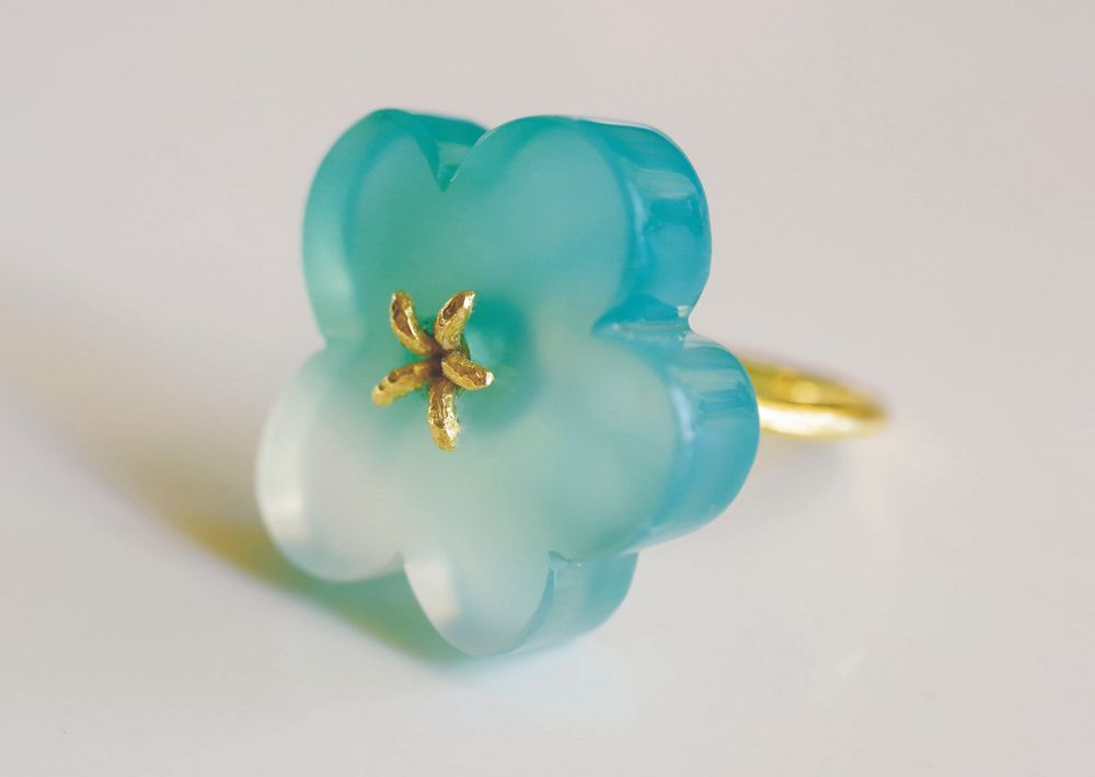 Jewelry - K18 Flower Ring / Green Agate - NAM