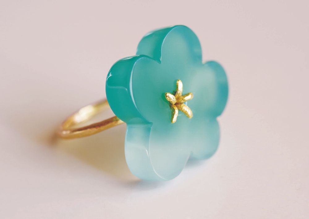 Jewelry - K18 Flower Ring / Green Agate - NAM