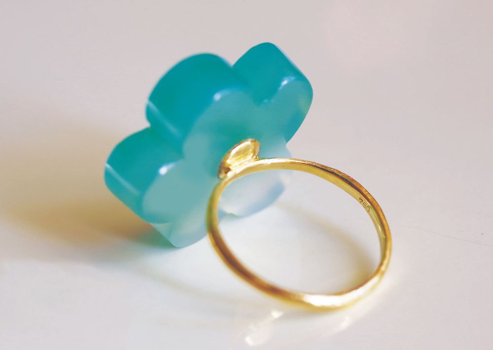 Jewelry - K18 Flower Ring / Green Agate - NAM
