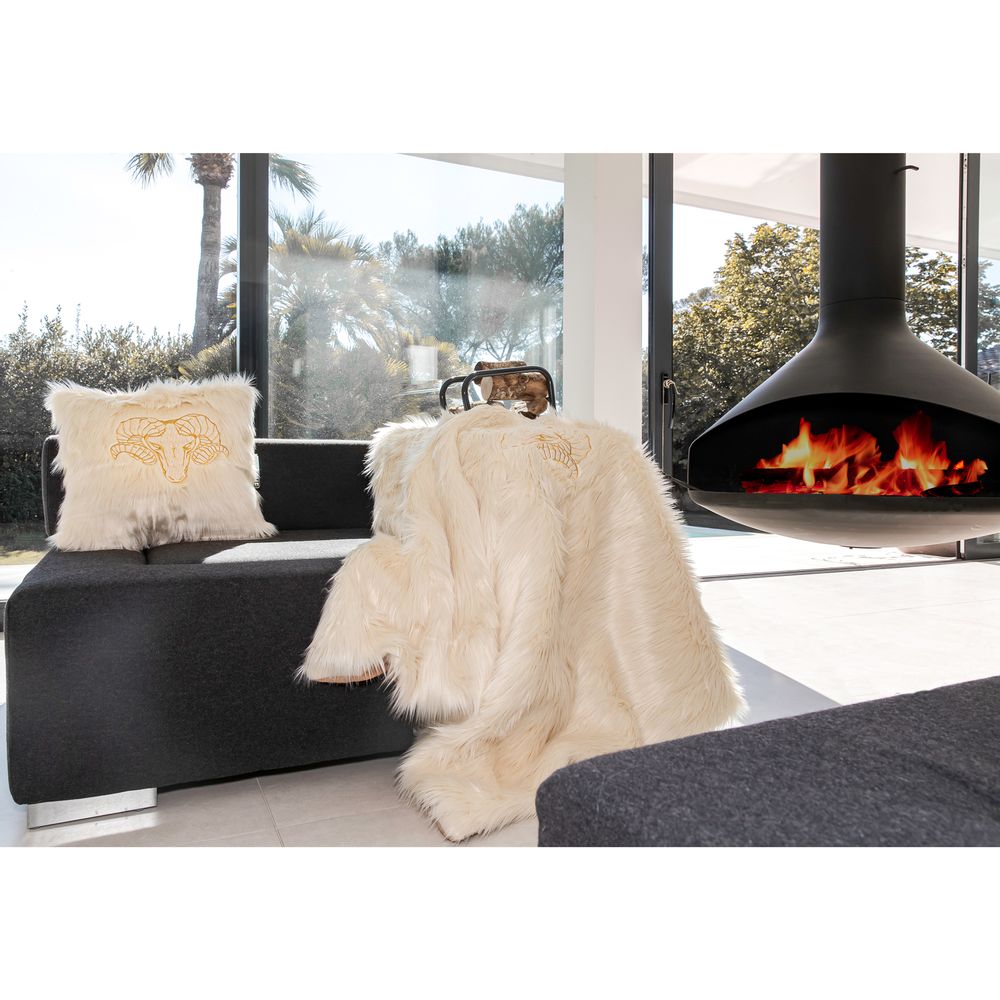 Fabric cushions - EMBROIDERY FAUX FUR PLAID - MX HOME