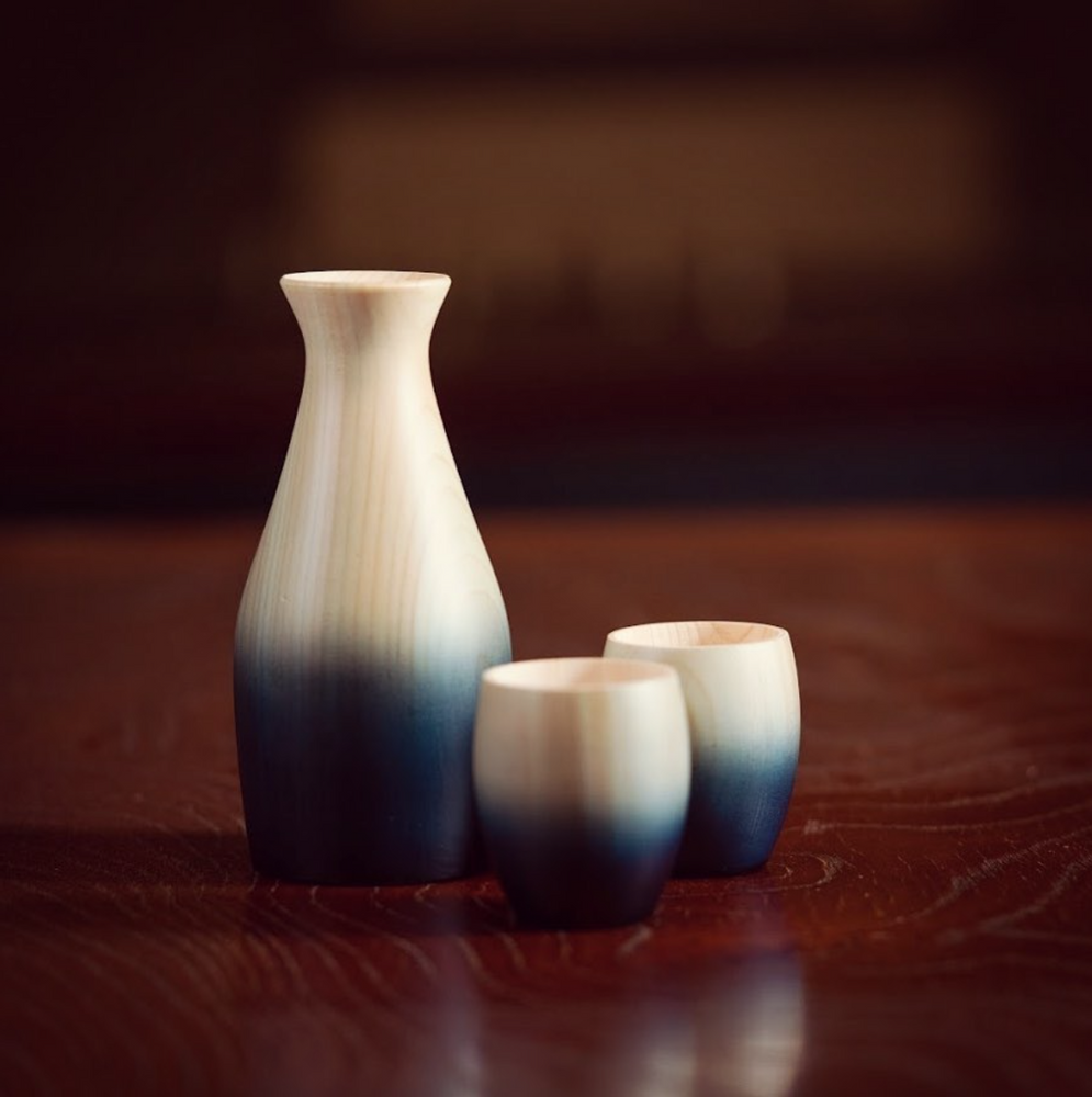 Glass - Indigo Hinoki Wood Bottle and Cup Set - AOLA