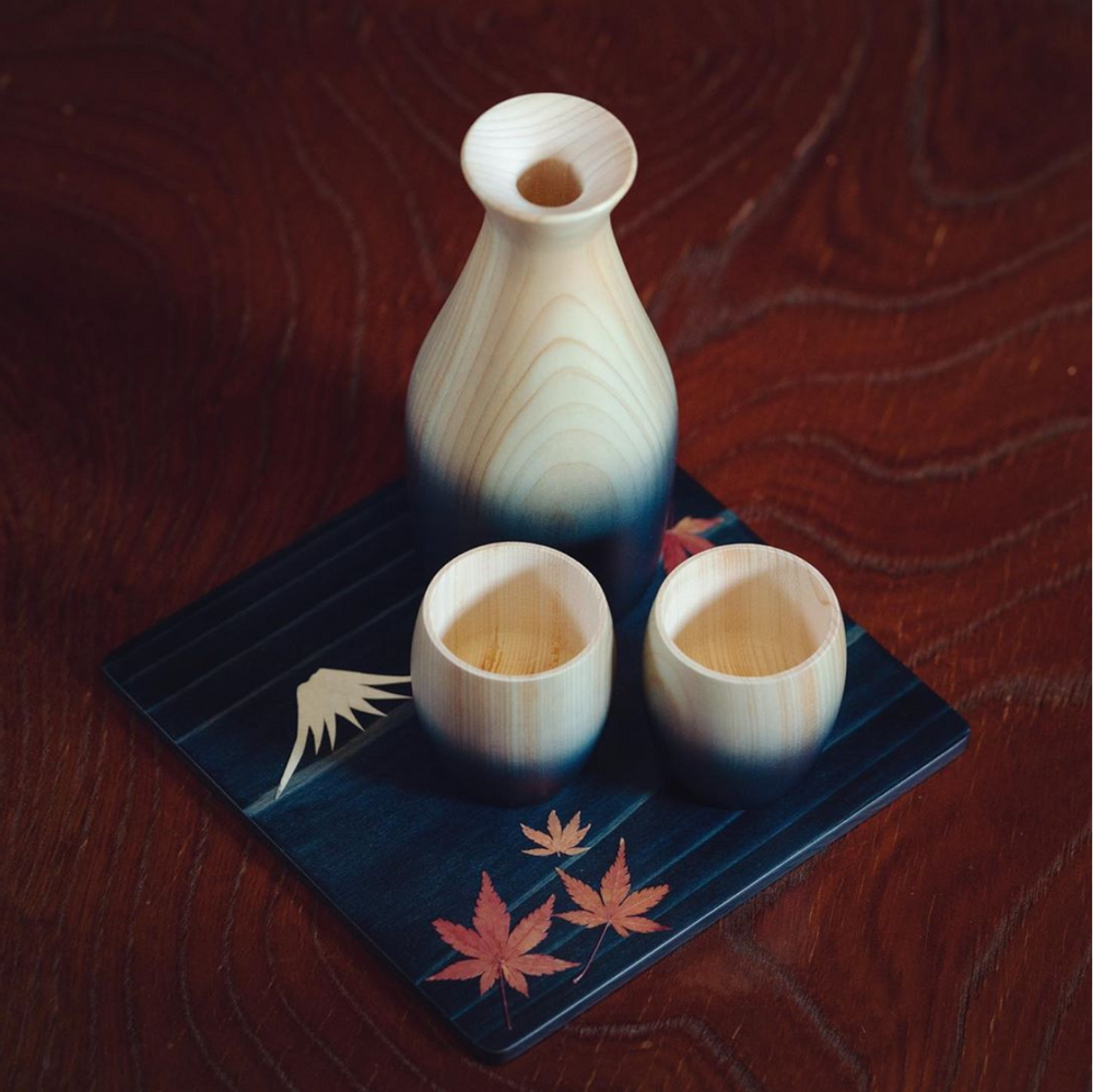 Glass - Indigo Hinoki Wood Bottle and Cup Set - AOLA