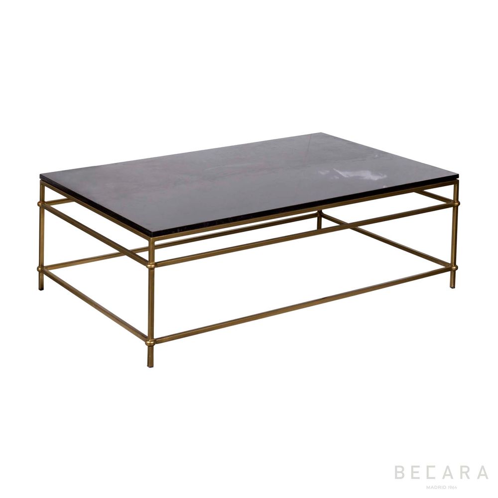Tables basses - TABLE BASSE EN MARBRE NOIR ET FER DORÉ - BECARA