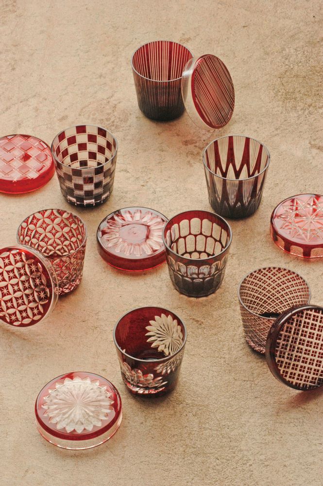Accessoires thé et café - Futachoko Edo Kiriko Verre taillé Yaegiku, Ichimatsu, Yarai - HIROTA GLASS MFG. CO., LTD.