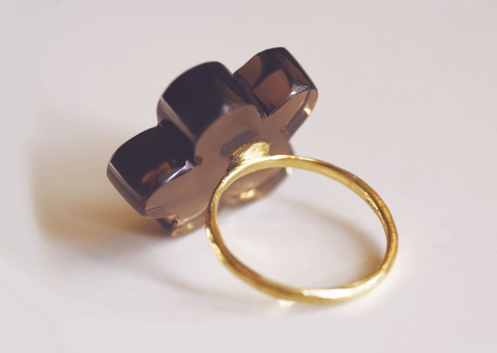Jewelry - K18 Flower Ring / Smoky Quartz - NAM