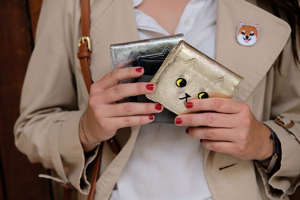 Leather goods - Leather Wallet Walking Cat Gold / Silver - KEORA KEORA TOKYO