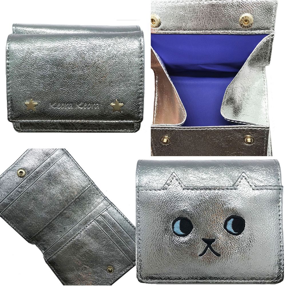 Leather goods - Leather Wallet Walking Cat Gold / Silver - KEORA KEORA TOKYO