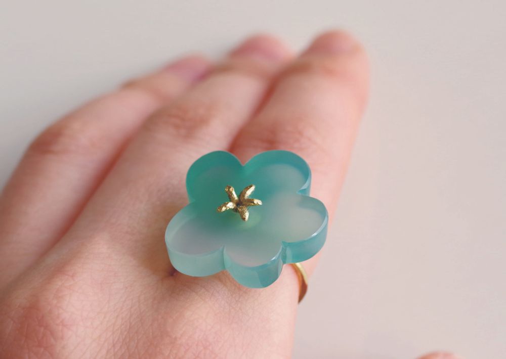 Jewelry - K18 Flower Ring / Green Agate - NAM