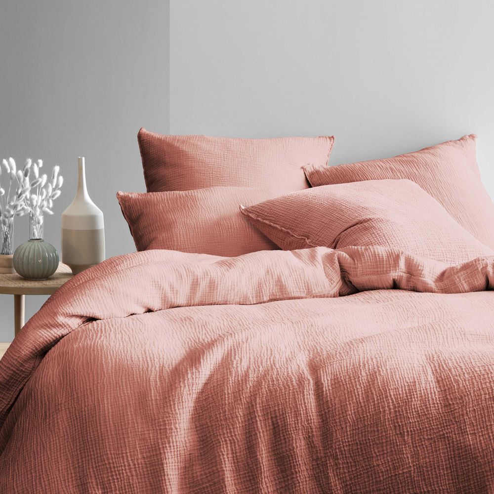 Linge de lit - Simplement gaufré - Double gaze de coton - BLANC CERISE