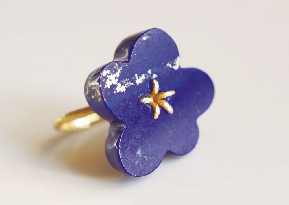 Jewelry - K18 Flower Ring / Lapis Lazuli - NAM