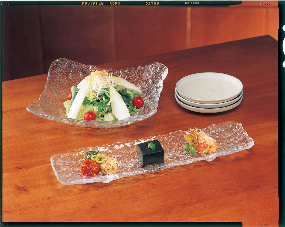 Platter and bowls - "SEIRO" Japanese High-Quality Handcrafted, Bumpy Surface Glass Plate - TOYO-SASAKI GLASS