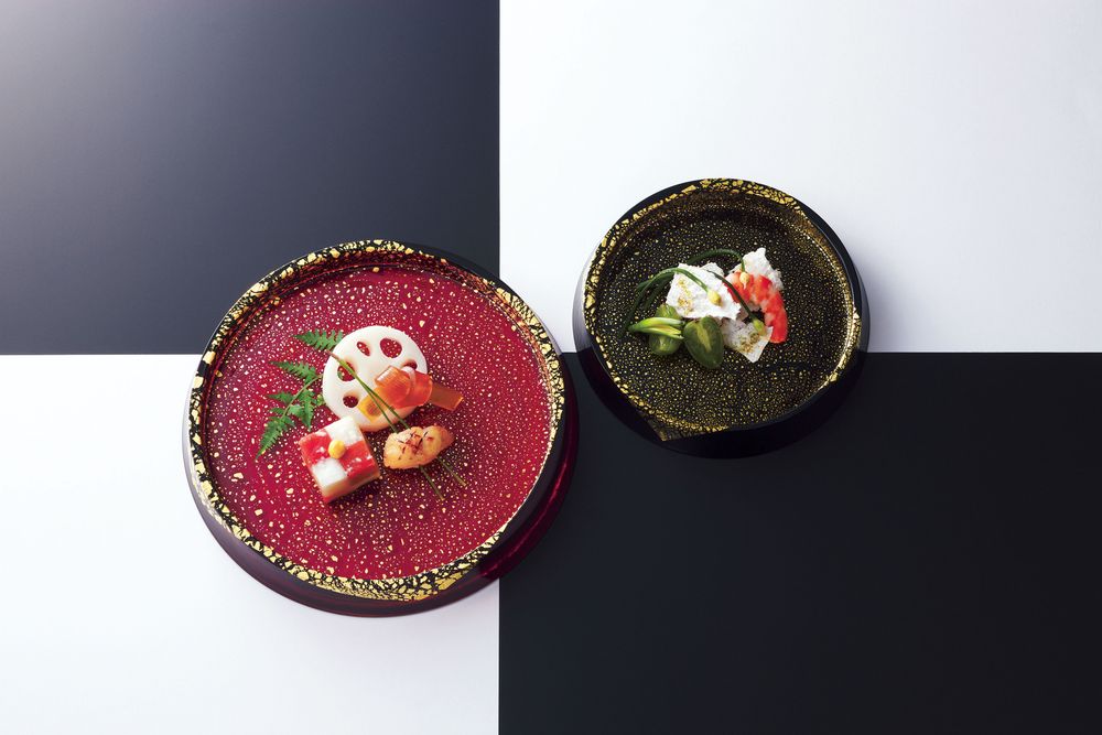 Ménagères - « KAGUYATSUKI » Plaque en verre ronde en or véritable 24 carats en or véritable fabriqué à la main - TOYO-SASAKI GLASS