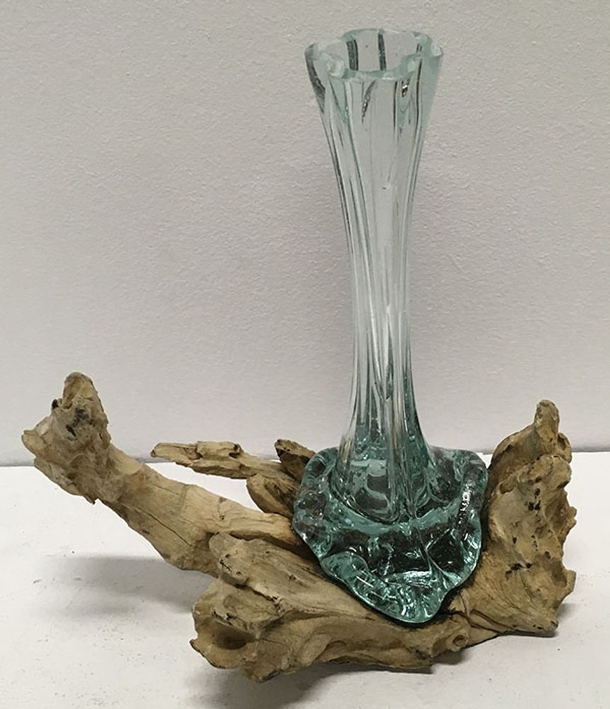 Floral decoration - Blown vase on teak root - JOLY S COLLECTION